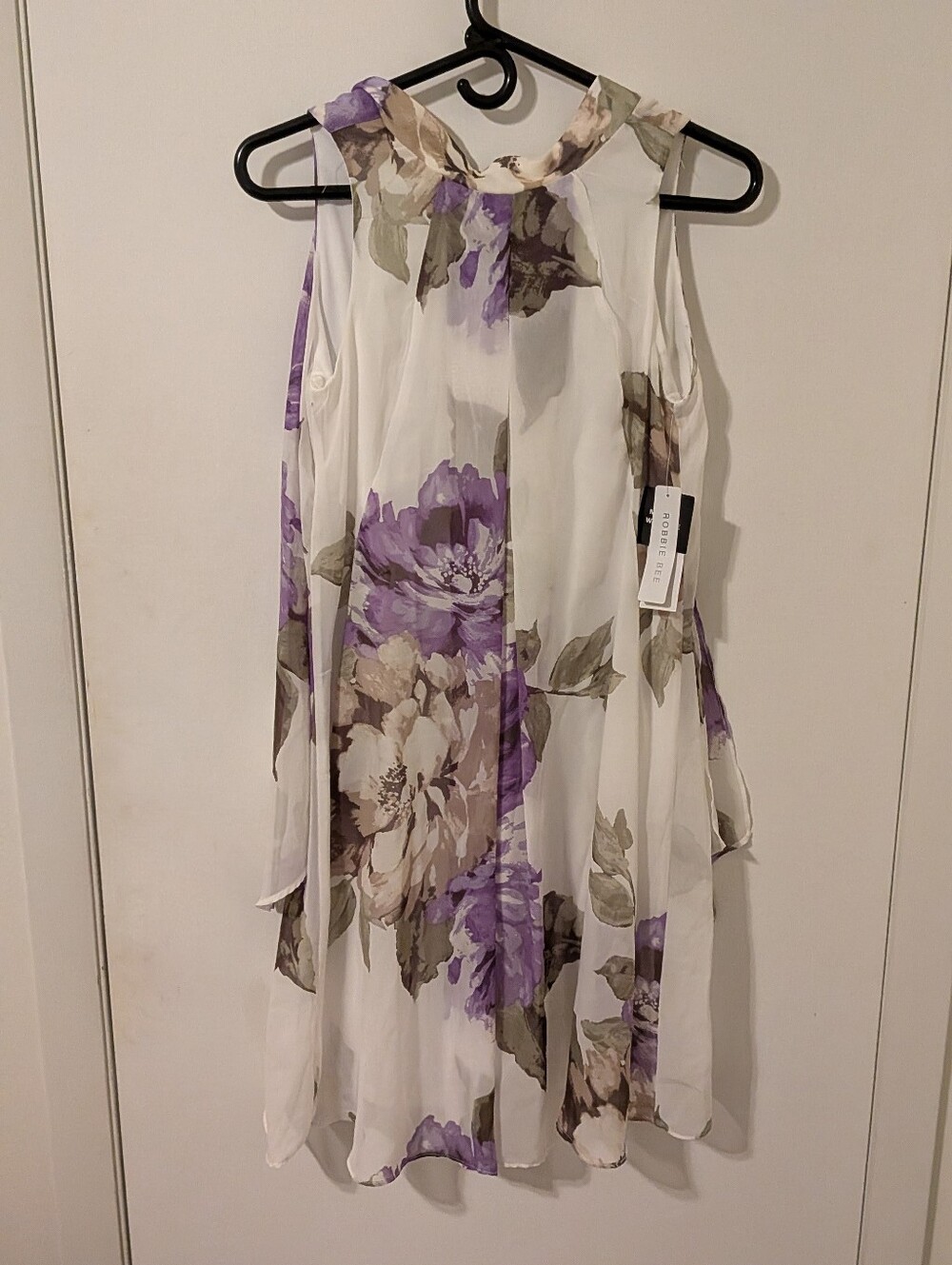 Robbie Bee Floral Maxi Dress Purple Ivory Back Tie Sleeveless Romantic